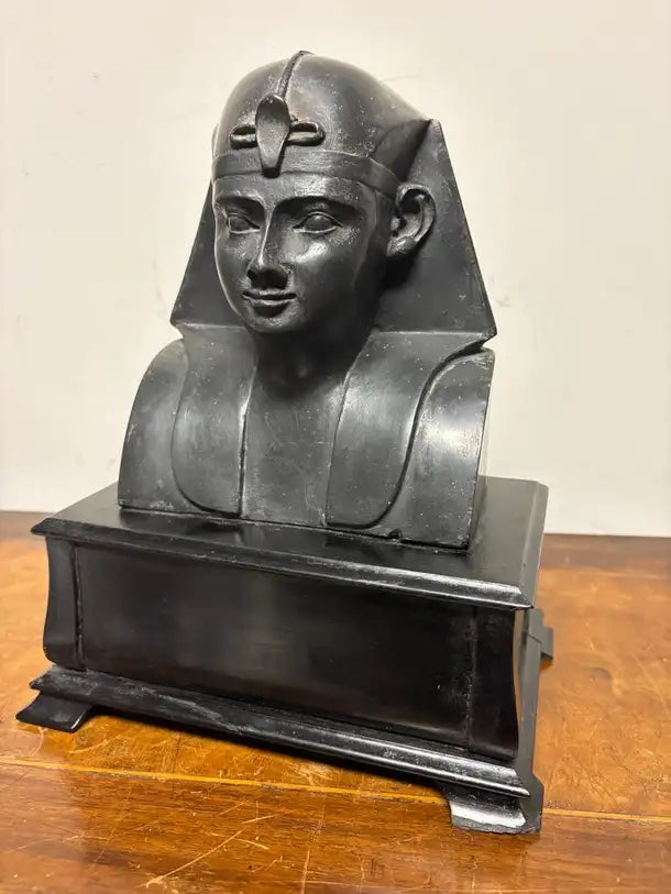 Ancient Egyptian Style Bust of a Pharaoh on Black Lacquer Base