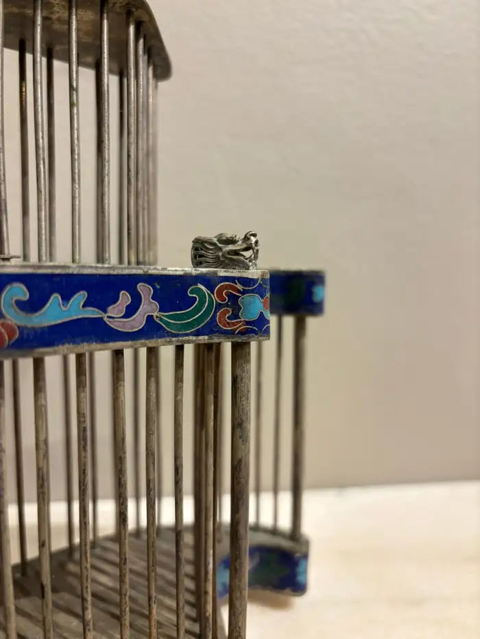 Chinese Cloisonne Enamel Cricket Cage with Dragon Heads, Circa 1900