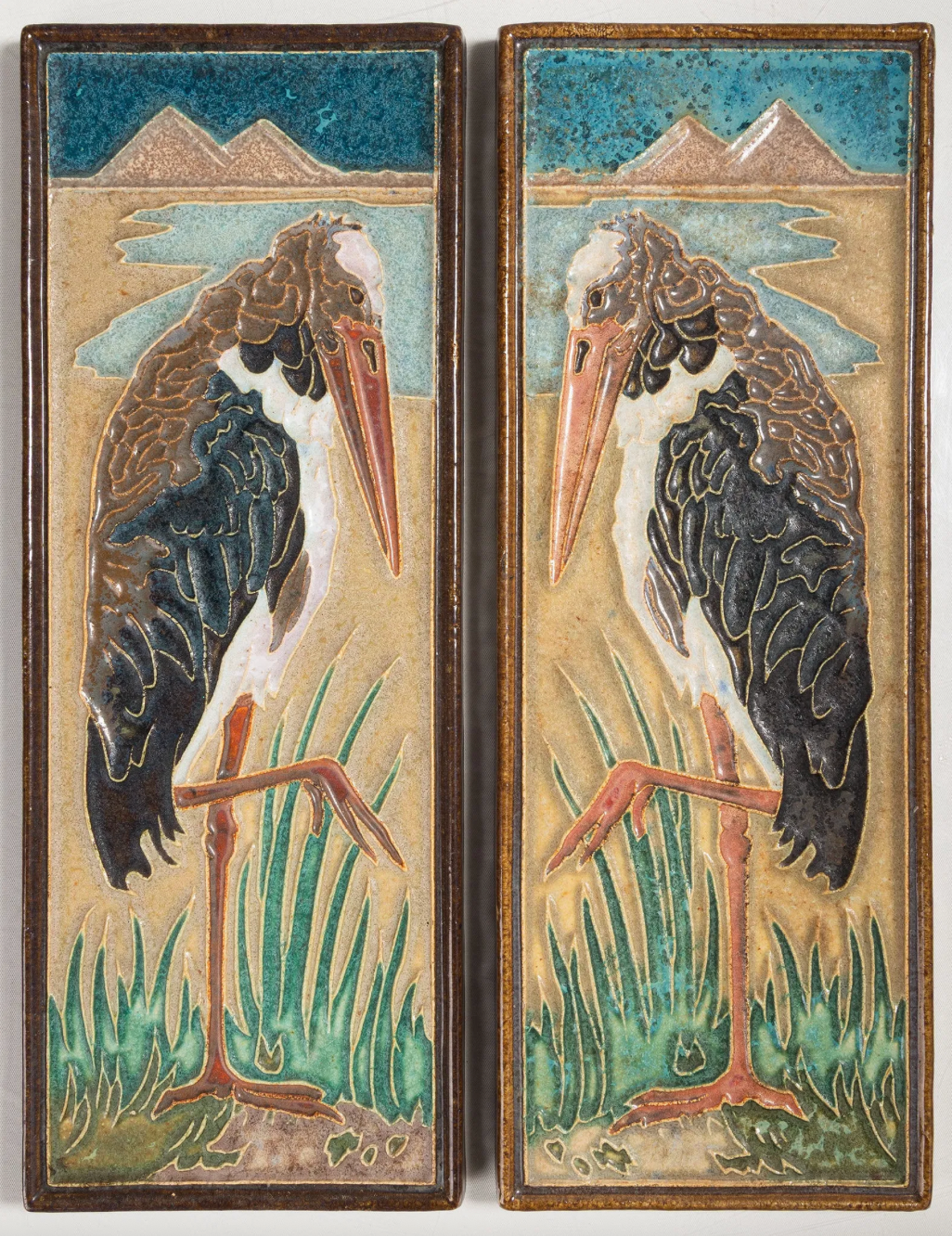 Two Dutch Royal Delft Cloisonne Marabou Tiles