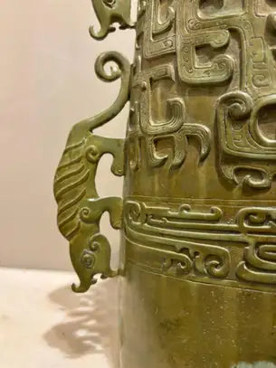 Chinese Archaistic Bronze Ritual Bell, Zhou Dynasty Style having Great Verdigris Patina