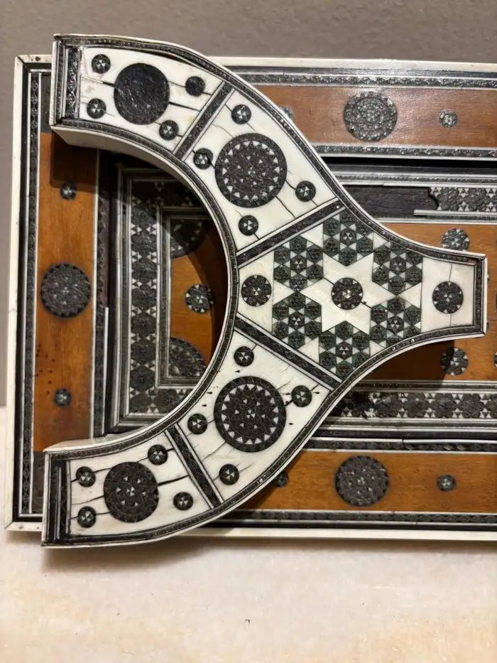 Anglo Indian Rosewood Folding Book Stand of Bone & Metal with Ebony Inlay