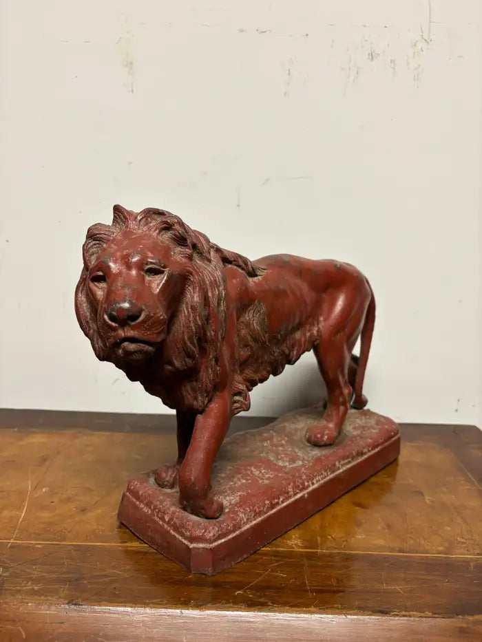 19th Century French Red Painted Zinc Striding Lion