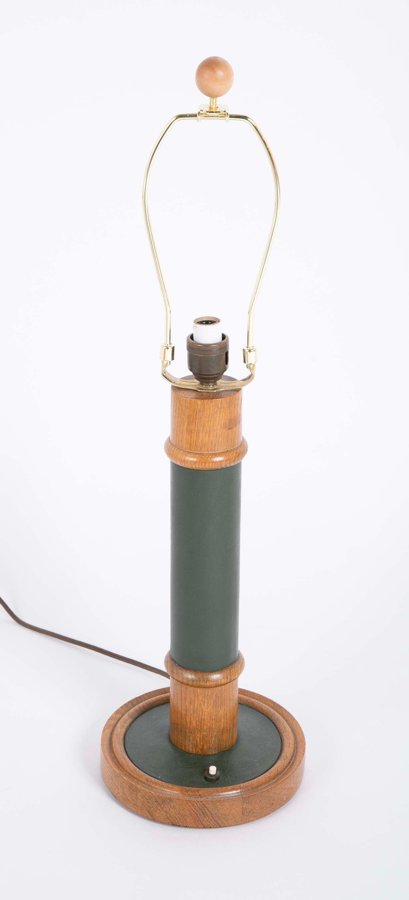 A Leather and Oak Lamp Designed by Paul Dupre-Lafon for Hermes