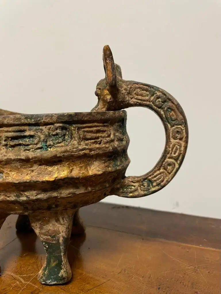Chinese Archaic Style Gilt Bronze and Verdigris Vessel
