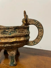 Chinese Archaic Style Gilt Bronze and Verdigris Vessel