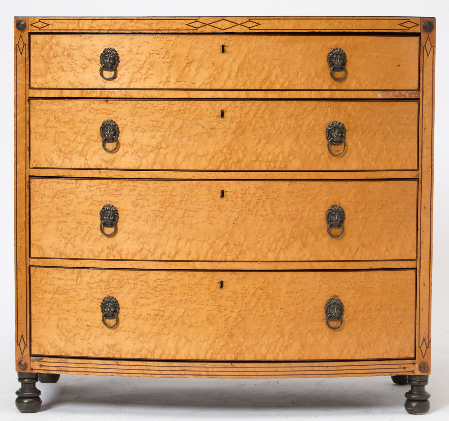 Regency Inlaid Bird's Eye Maple Bowfront Chest of Drawers