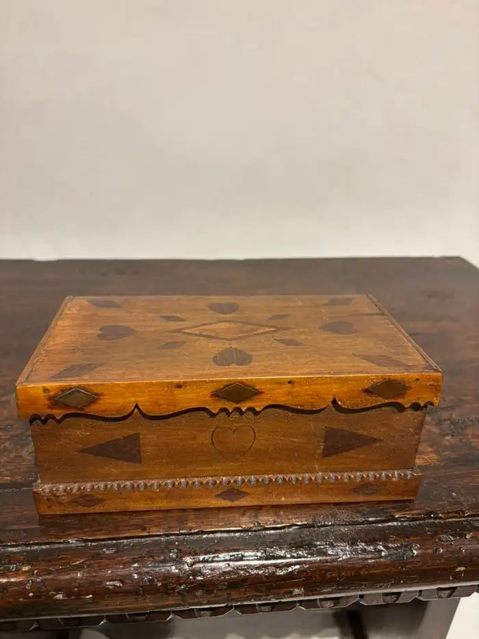 19th Century Folk Art Box with Inlaid Hearts