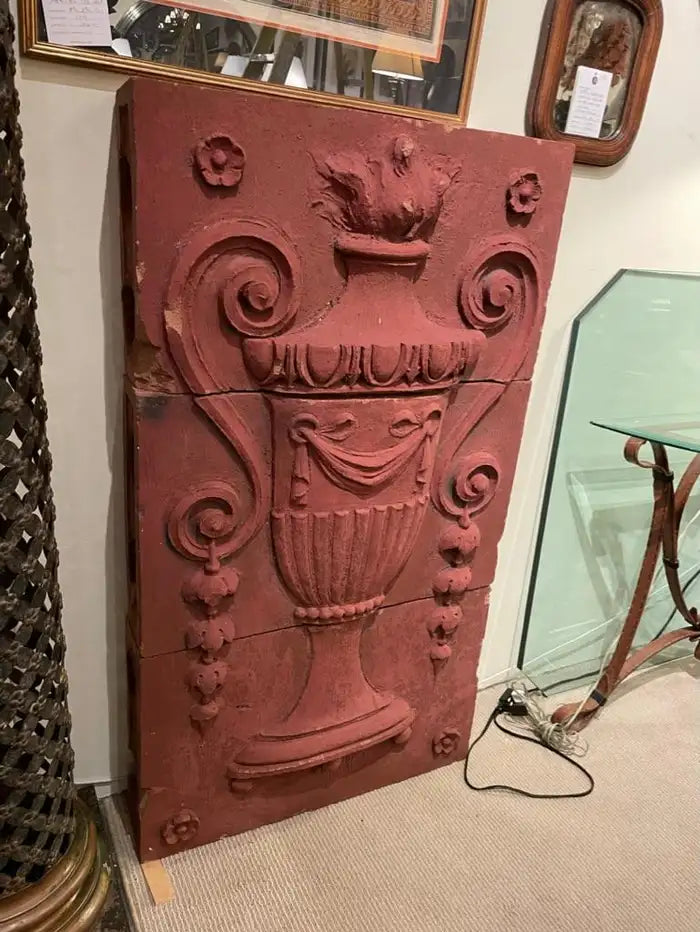 Monumental 19th Century Neoclassical Terracotta Urn Architectural Relief