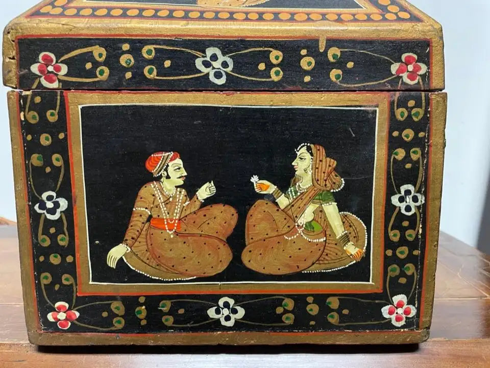 Anglo Indian Decorative Box with Painted Figures of Dancers