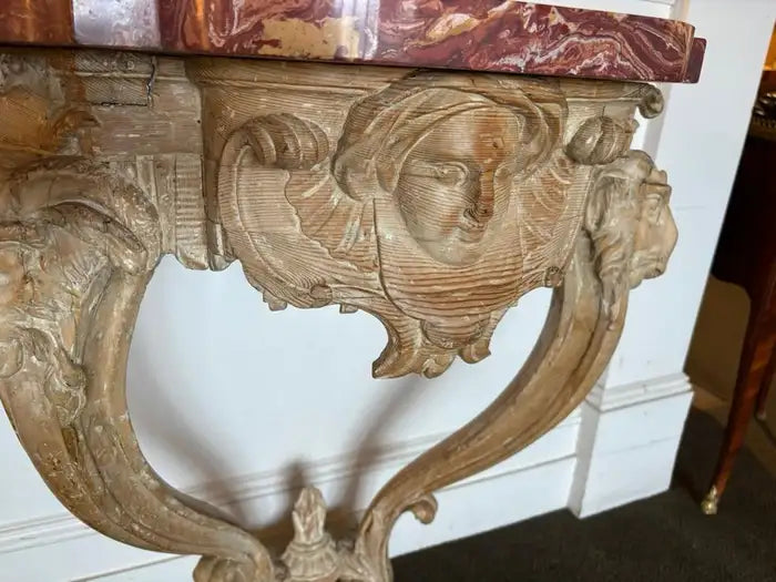 18th Century Italian Carved Rams Head Console Table With Scagliola Top