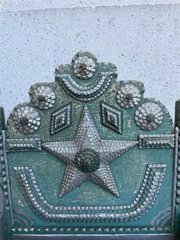 Tramp Art Folk Art Dog Bed With Silver And Blue Paint