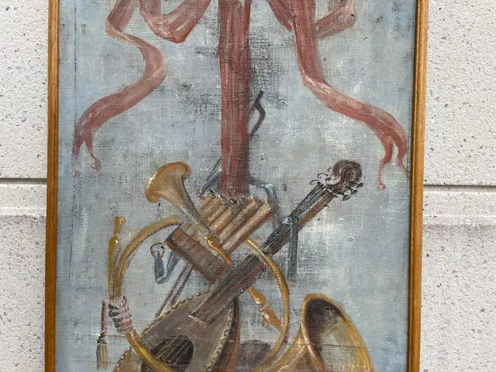 18th Century Italian Trompe L'Oeil Painting On Canvas Of Musical Instruments