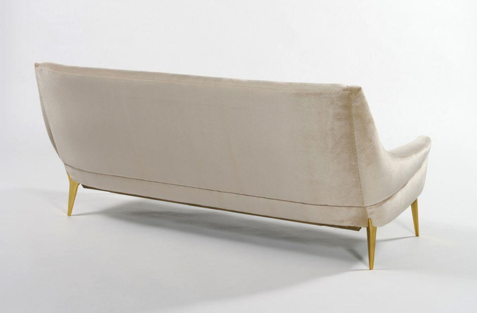 Charles Ramos Gold Anodized Aluminum Base Champagne Velvet Sofa