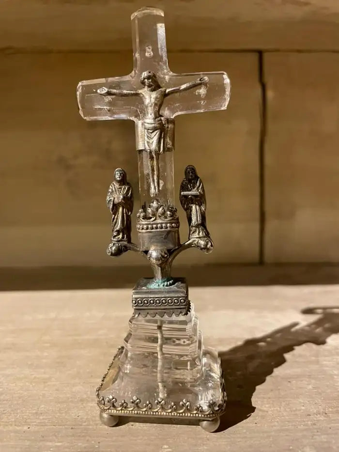 18th Century Italian Baroque Silver and Rock Crystal Crucifix
