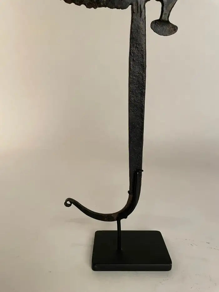 Pair of African Iron Bandaka Hoe Currency, Mounted on Custom Steel Bases