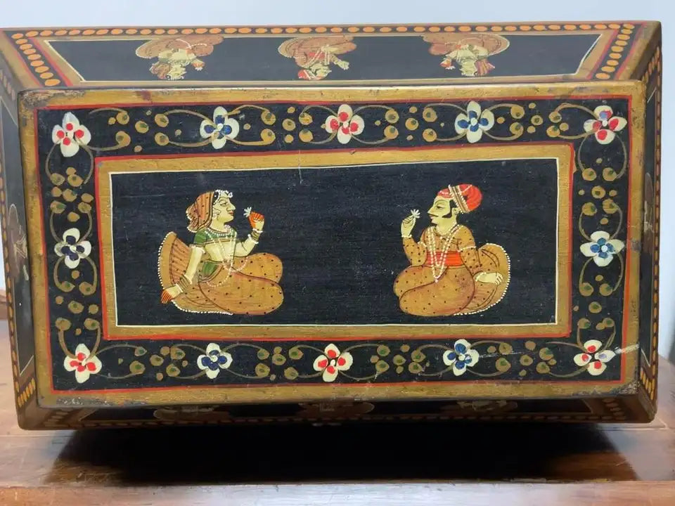 Anglo Indian Decorative Box with Painted Figures of Dancers