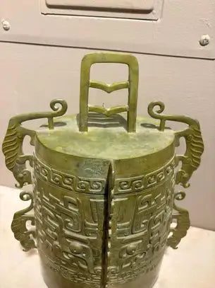 Chinese Archaistic Bronze Ritual Bell, Zhou Dynasty Style having Great Verdigris Patina