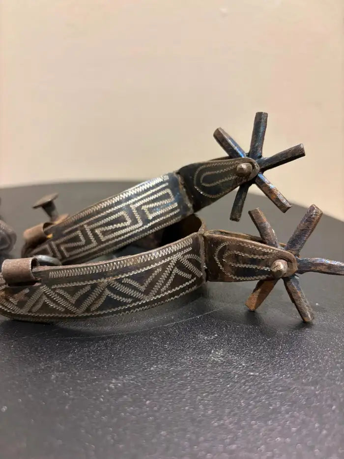 Spanish Colonial Etched Steel Spurs, Circa 1800