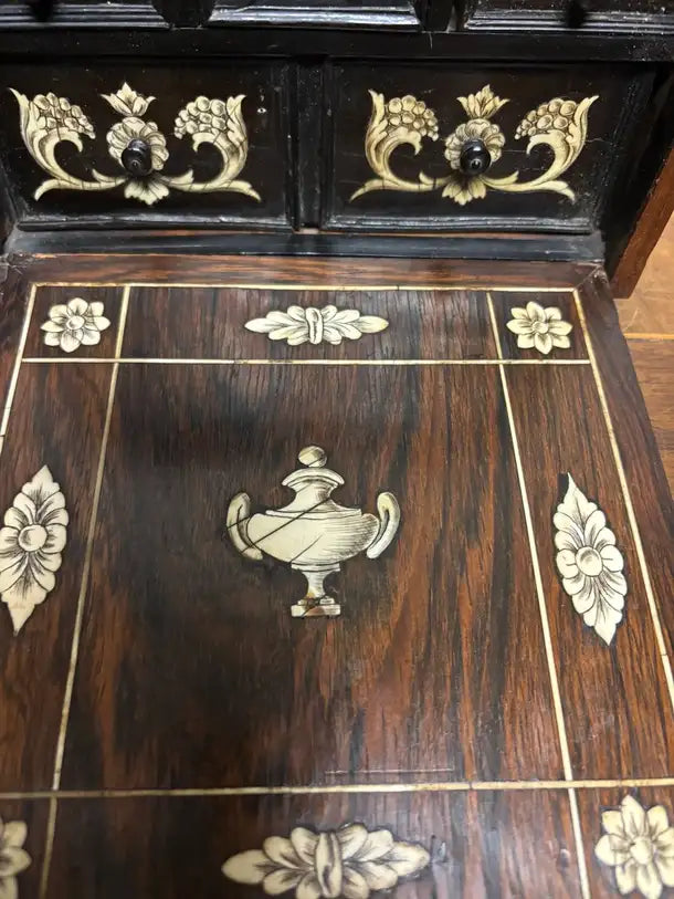 17th Century Dutch Baroque Rosewood Chest with Etched Bone Inlay
