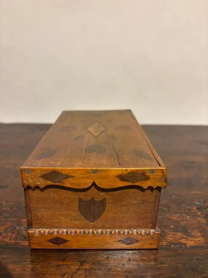 19th Century Folk Art Box with Inlaid Hearts