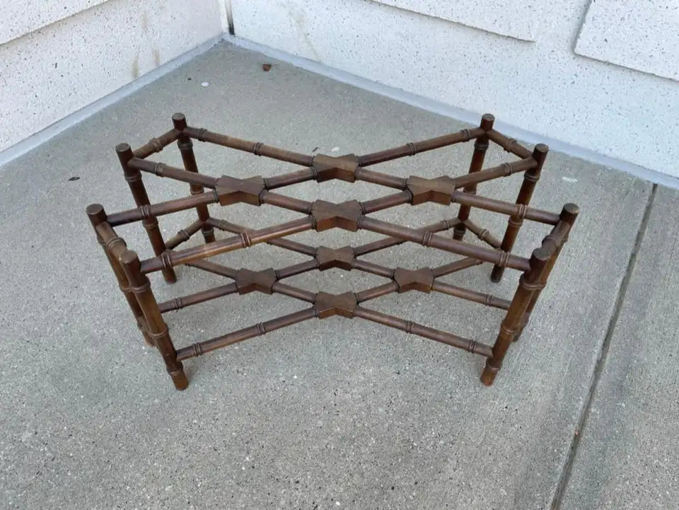 Regency Style Small Scale Brass Frame Glass Top Coffee Table Faux Bamboo Base