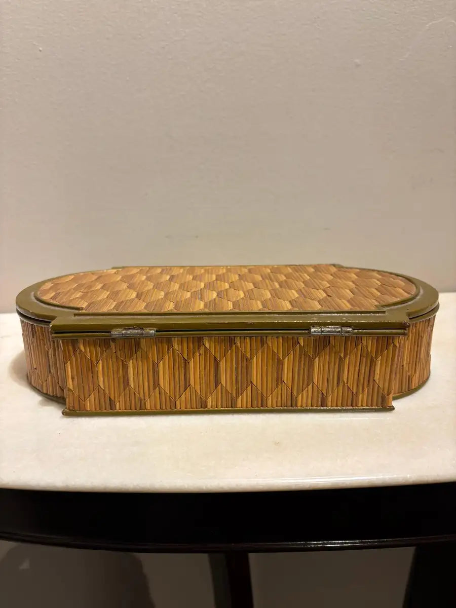 Anglo Indian Diamond Pattern Straw Work Box