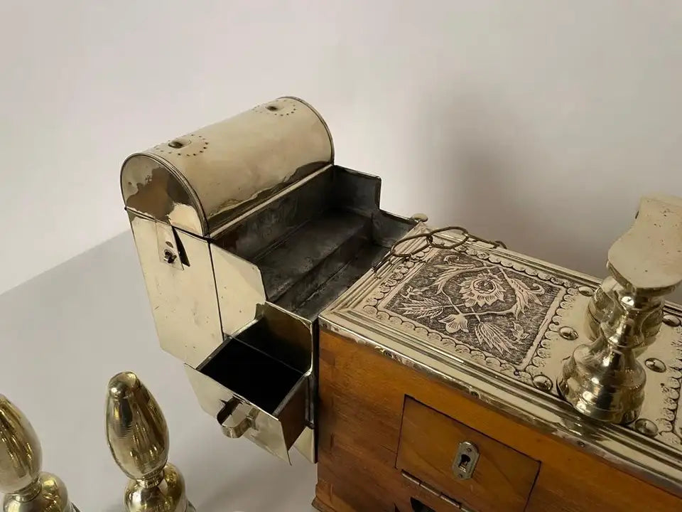 19th Century Turkish Brass Repousse Valet Shoe Shine Decorative Stand