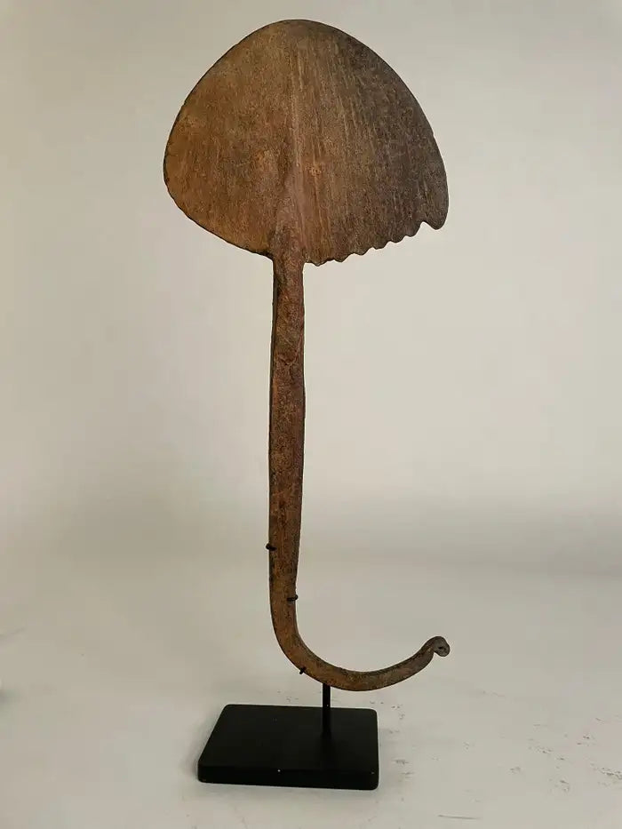 Pair of African Iron Bandaka Hoe Currency, Mounted on Custom Steel Bases