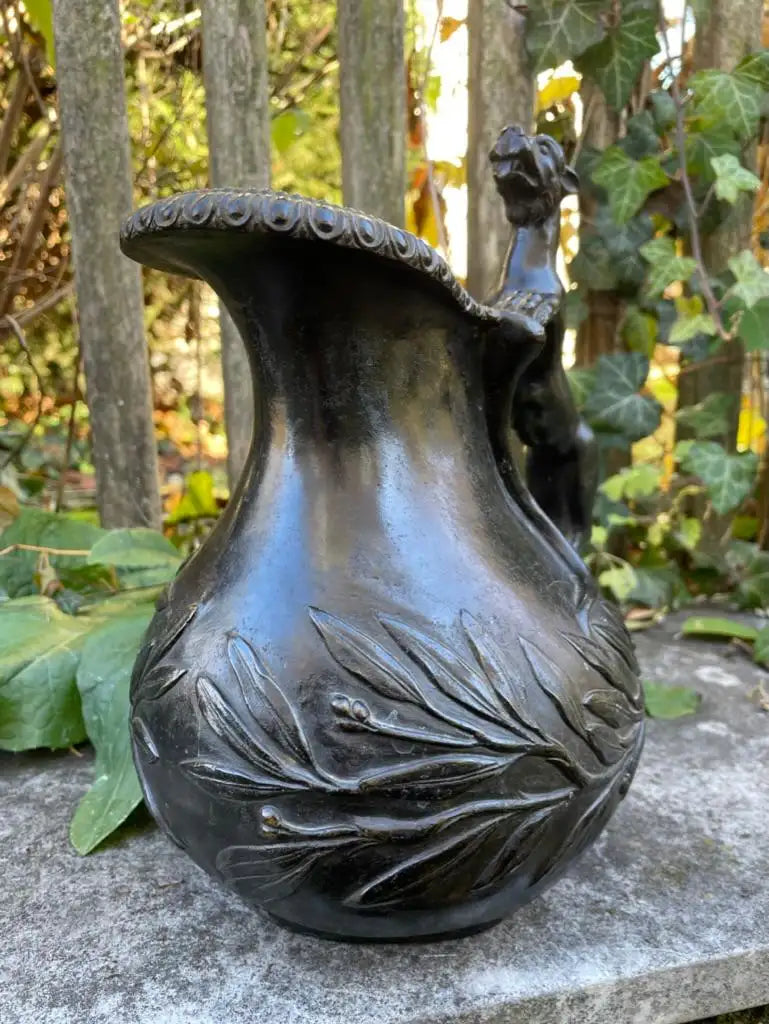 19th Century Italian Grand Tour Bronze Wine Vessel Askos with Panther Handle
