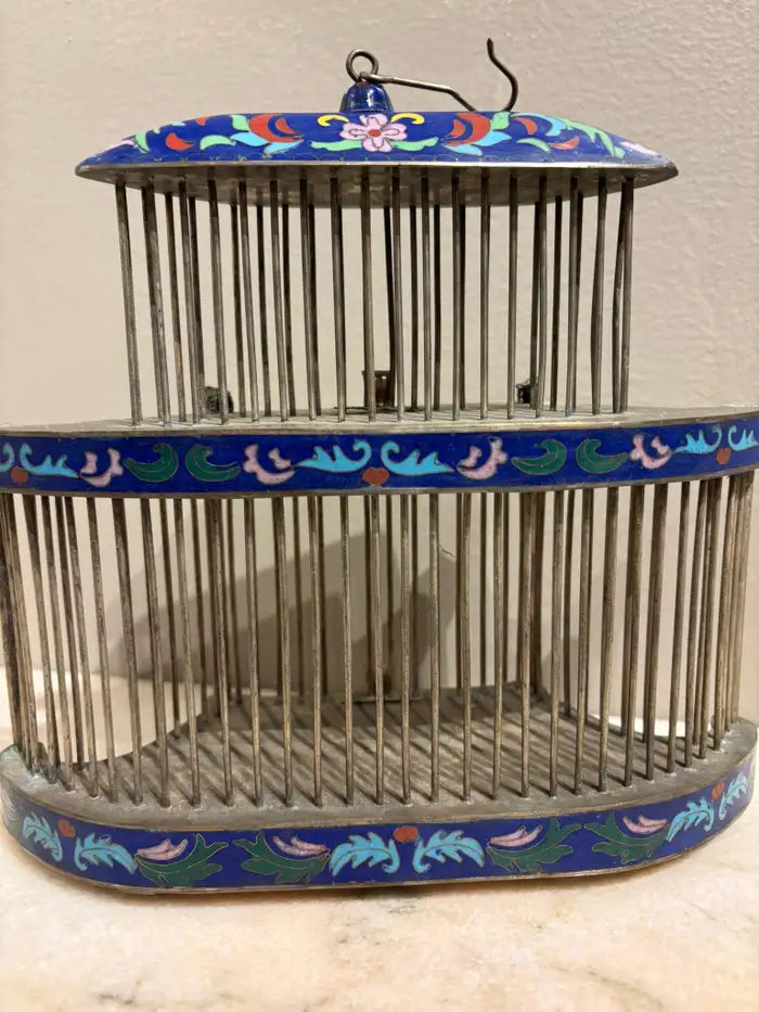 Chinese Cloisonne Enamel Cricket Cage with Dragon Heads, Circa 1900