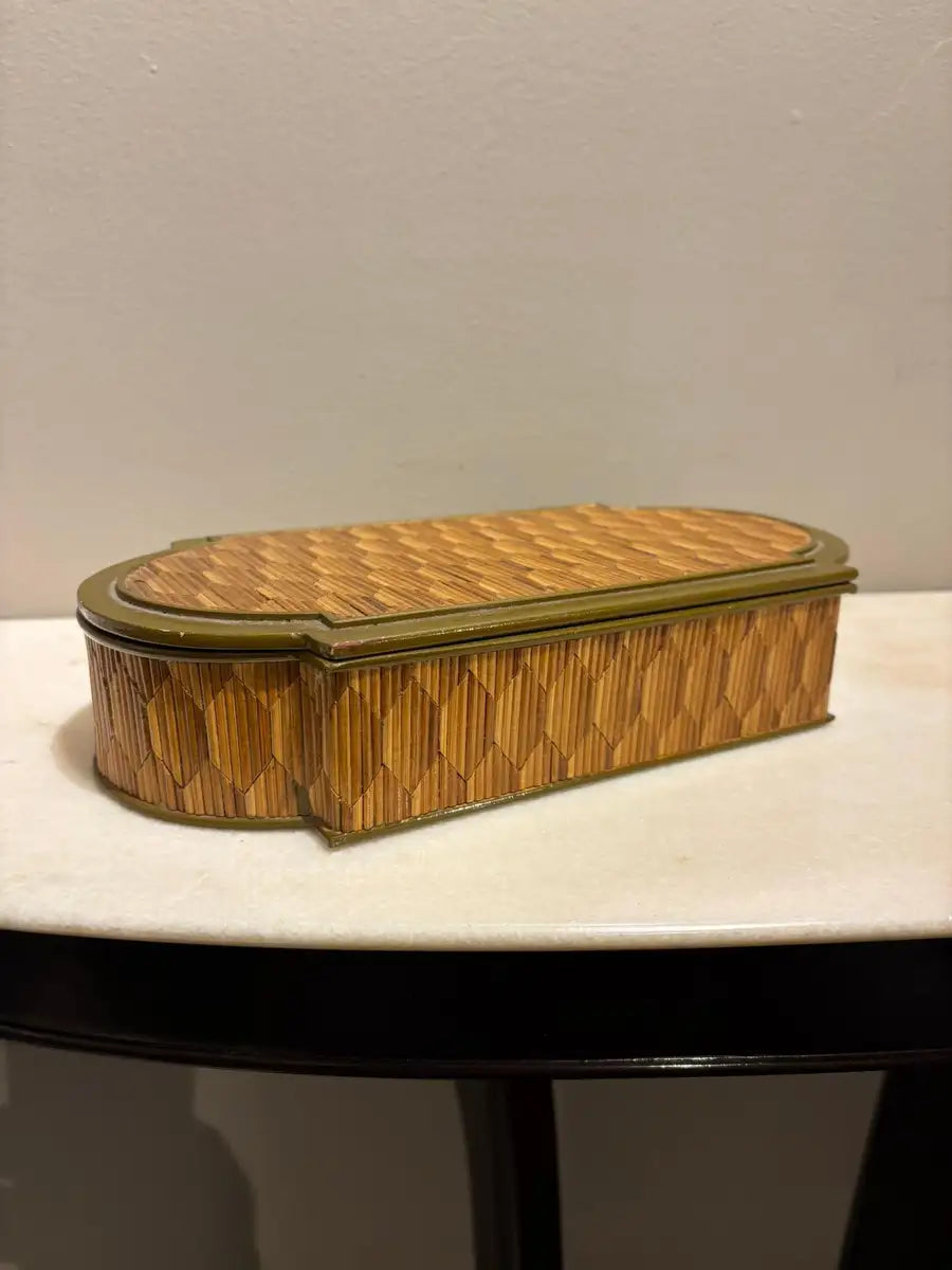 Anglo Indian Diamond Pattern Straw Work Box