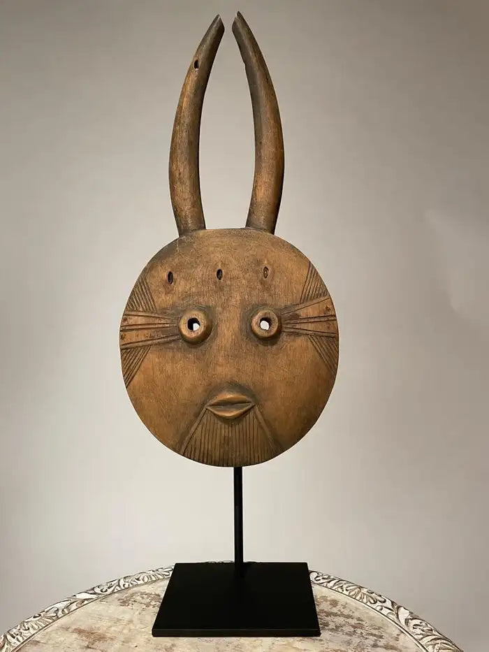 African Goli Style Tribal Mask Mounted on a Custom Steel Base