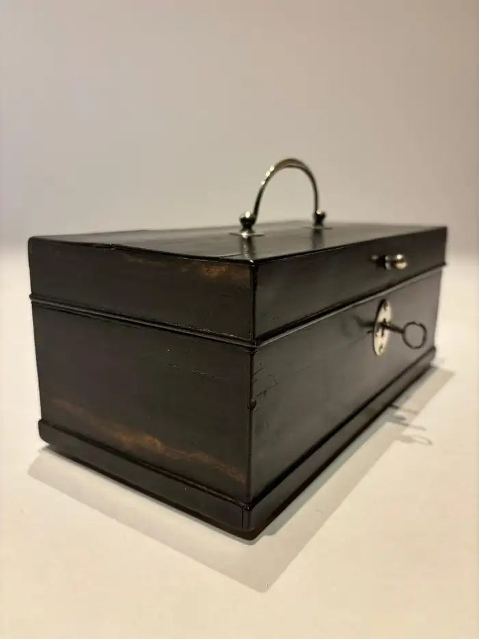 19th Century Dutch Ebony Box With Silver Mounts and Hinges