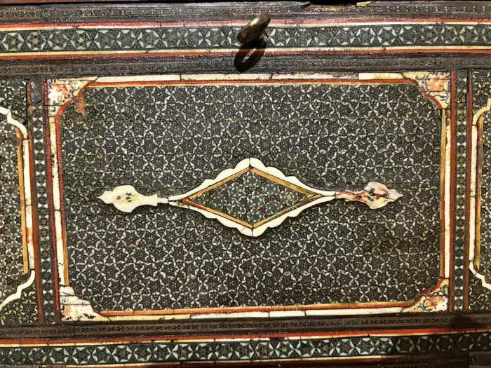 19th Century Anglo Indian Inlaid Mosaic Box With Drop Front and Drawers