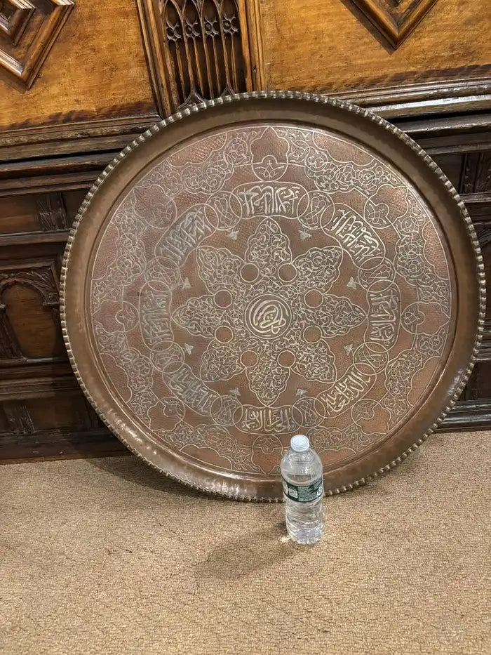 Moroccan Copper Charger Tray wih Silver Inlay, Circa 1900