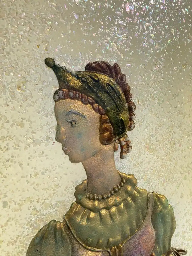 Pair of Italian Mid-Century Modern Reverse Glass Paintings of Royalty