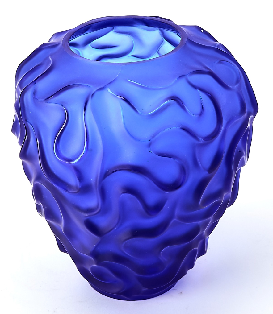 French Cristallerie de Haught Bretagne Blue Glass Vase