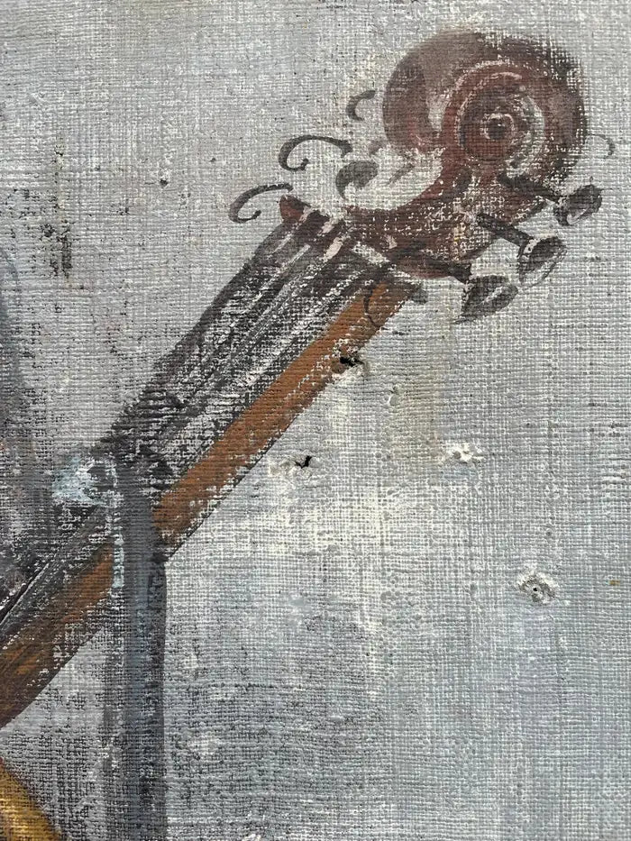 18th Century Italian Trompe L'Oeil Painting On Canvas Of Musical Instruments
