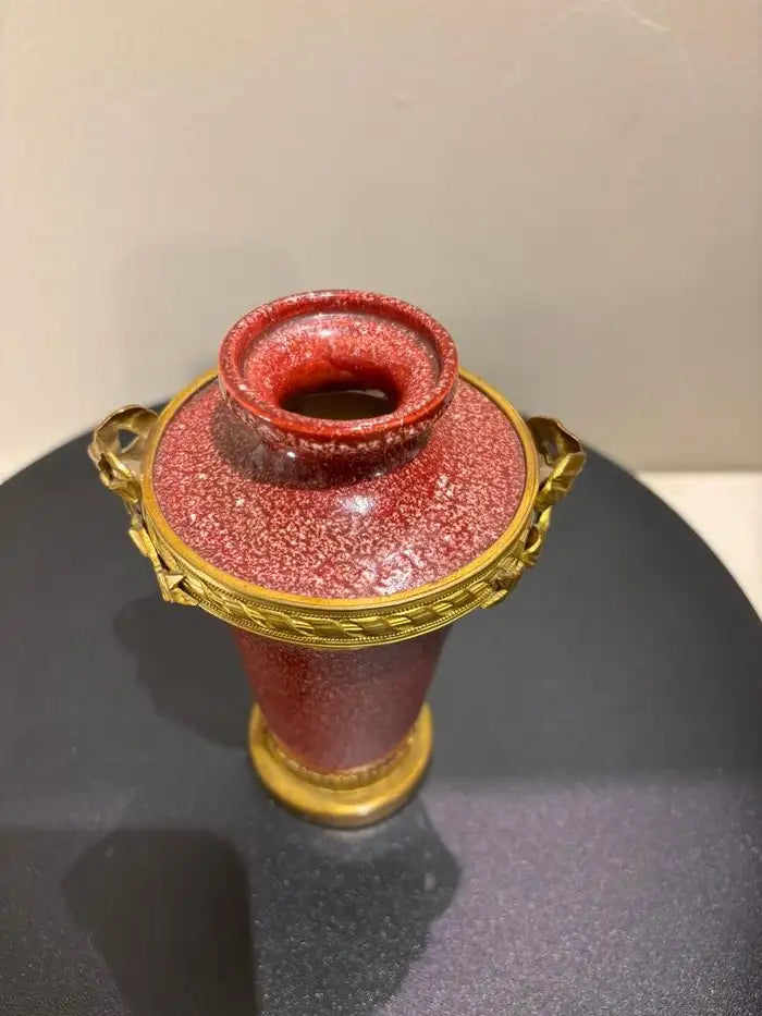 French Louis XVI Style Porcelain Vase Faux Porphyry Glaze Gilt Bronze Mounts