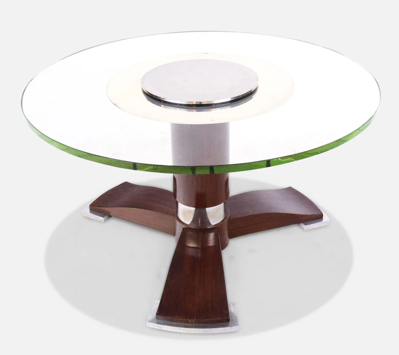 Jules Lelue Glass, Chrome and Rosewood Low Table
