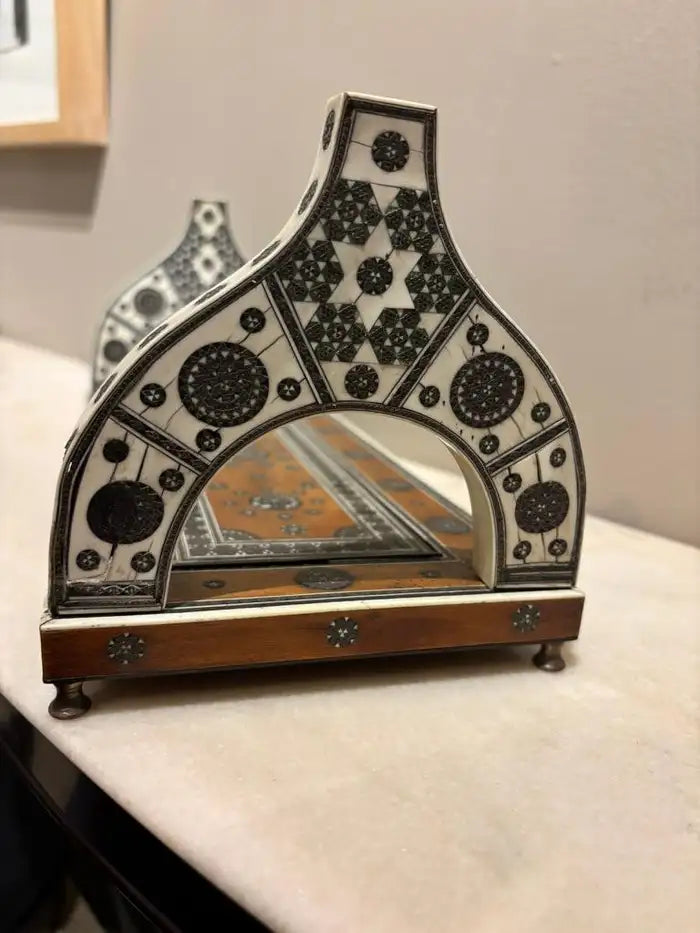 Anglo Indian Rosewood Folding Book Stand of Bone & Metal with Ebony Inlay