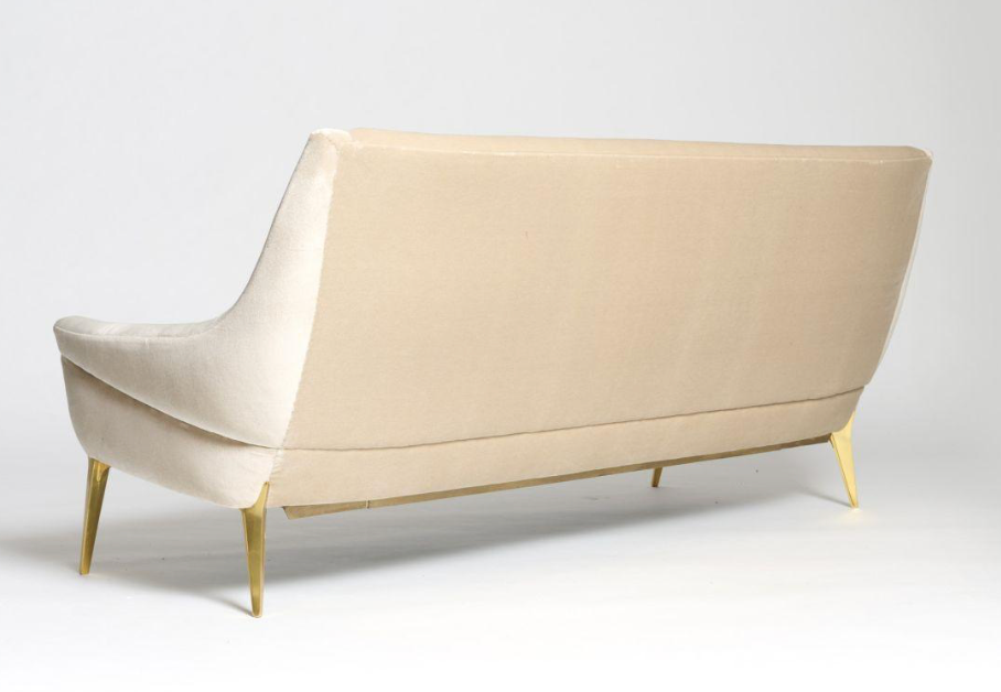 Charles Ramos Gold Anodized Aluminum Base Champagne Velvet Sofa