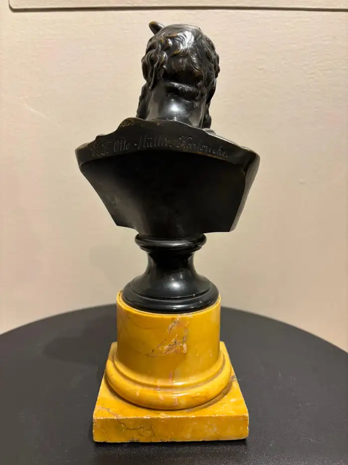 Signed Bronze Bust of Moses on a Sienna Marble Base, After Michelangelo