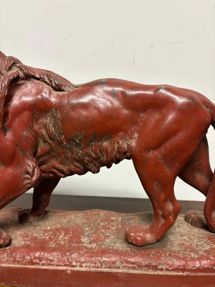 19th Century French Red Painted Zinc Striding Lion