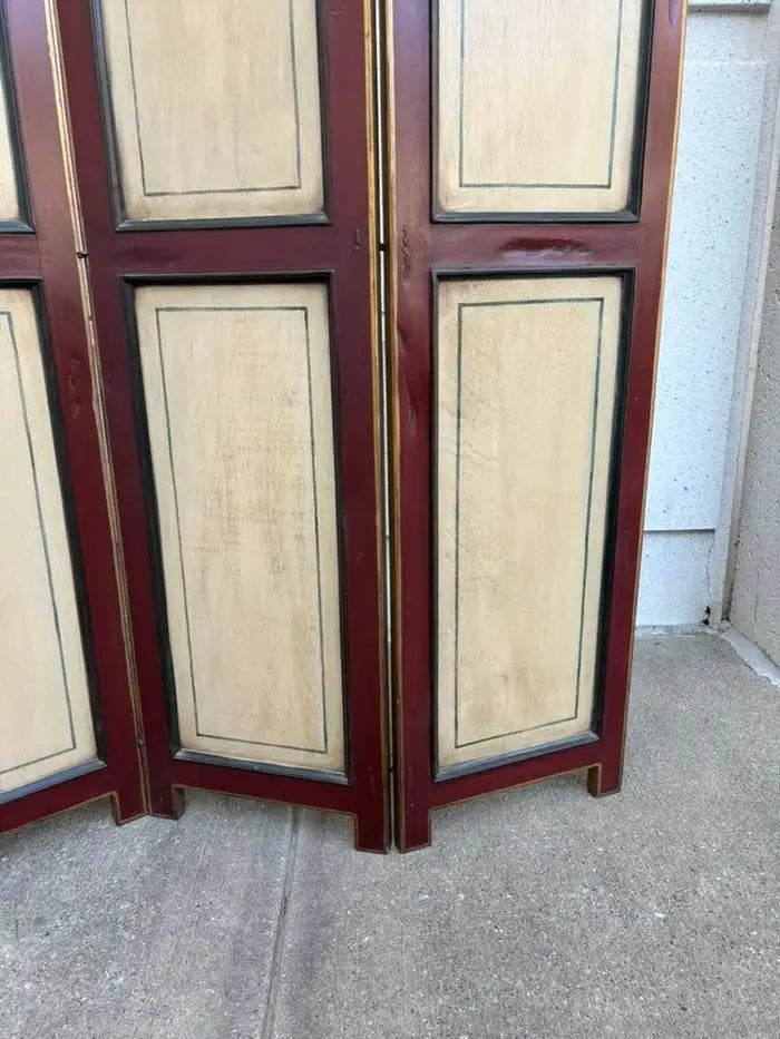 Italian Painted Four Panel Wood Screen Room Divider With Floral Decoration