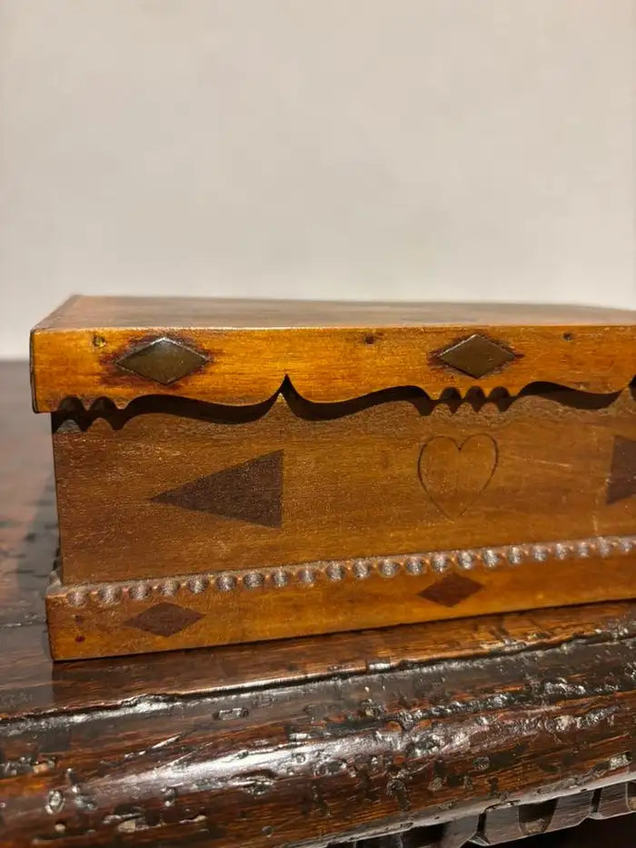 19th Century Folk Art Box with Inlaid Hearts