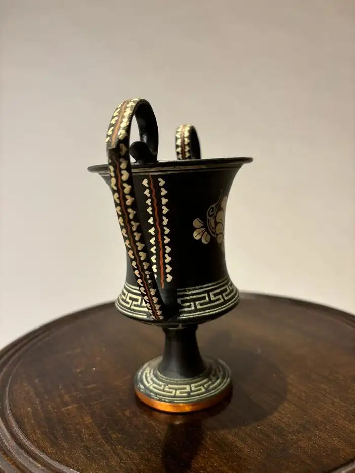 Ancient Greek Style Hand Painted Kantharos, Drinking Cup with High Handles