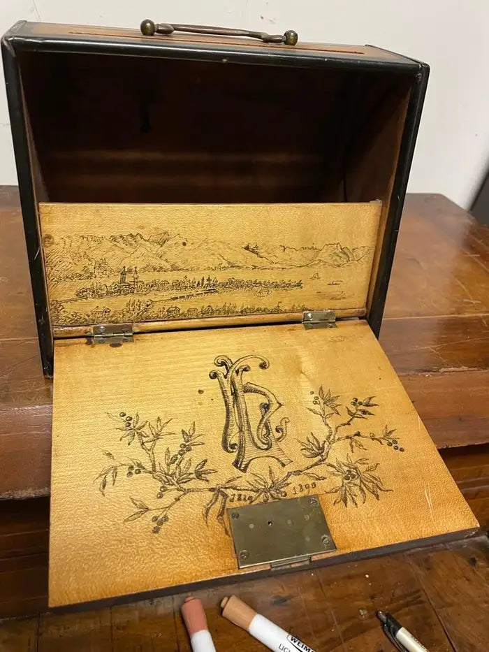 19th Century English Victorian Hand Painted Letter Box, Dated 1890