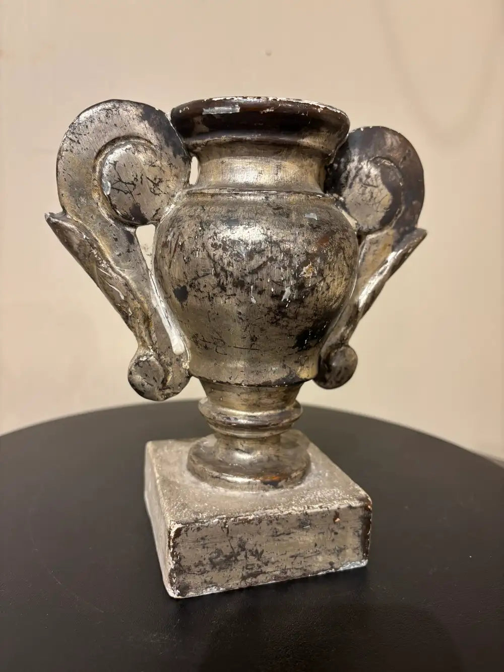Pair 18th Italian Century Carved Silver Gilt Two Handled Urns