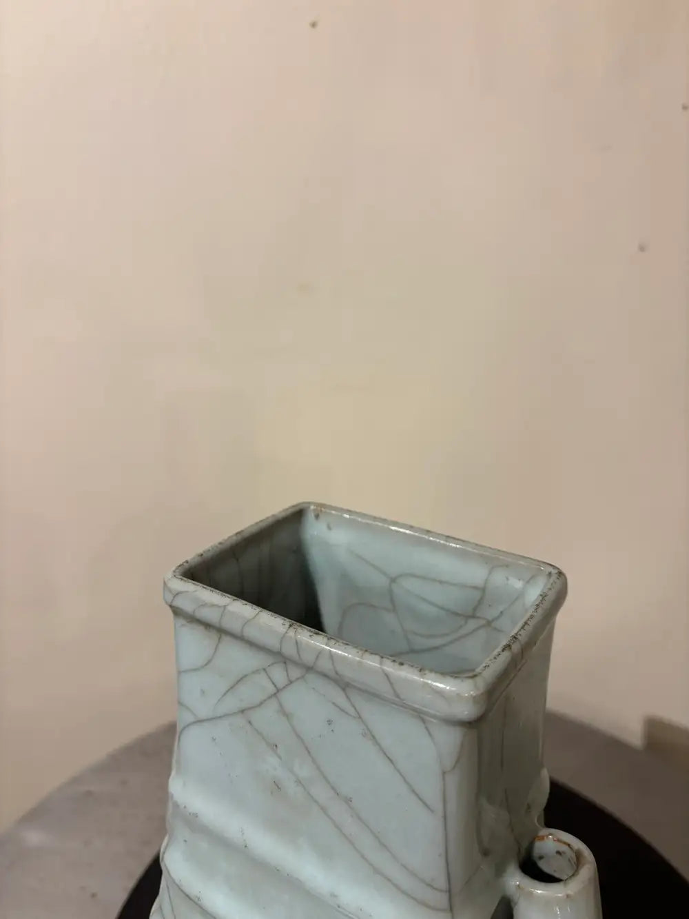 19th Chinese Hu Shaped Celadon Porcelain Vase with Crackle Glaze